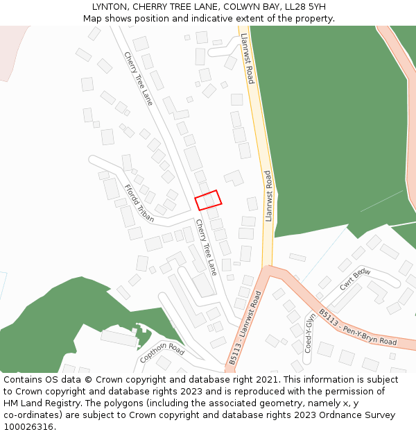 LYNTON, CHERRY TREE LANE, COLWYN BAY, LL28 5YH: Location map and indicative extent of plot