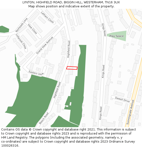 LYNTON, HIGHFIELD ROAD, BIGGIN HILL, WESTERHAM, TN16 3UX: Location map and indicative extent of plot