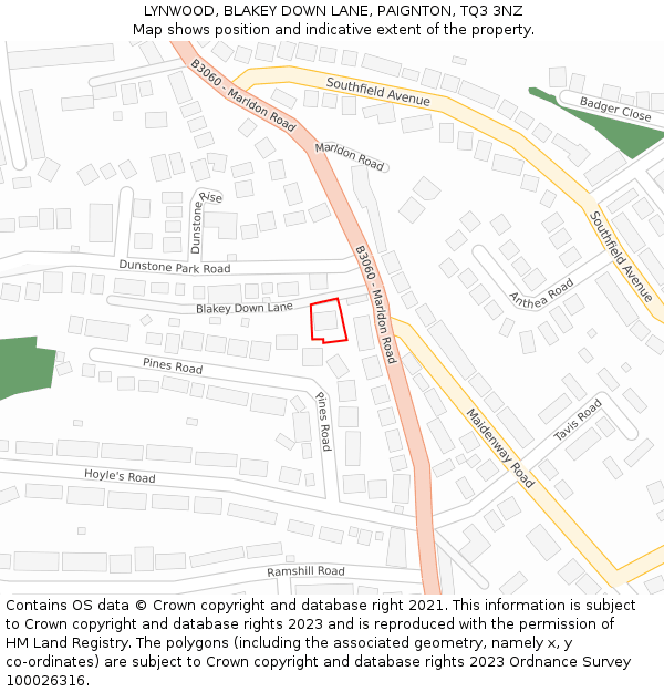 LYNWOOD, BLAKEY DOWN LANE, PAIGNTON, TQ3 3NZ: Location map and indicative extent of plot