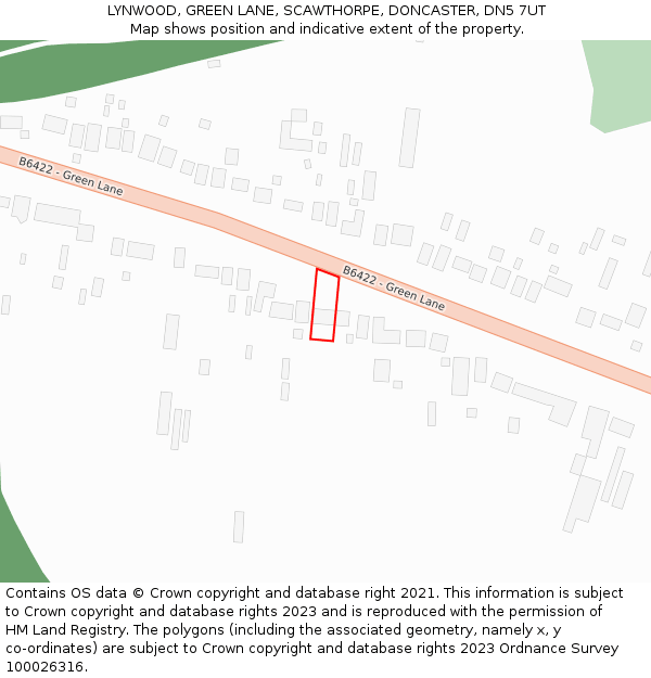 LYNWOOD, GREEN LANE, SCAWTHORPE, DONCASTER, DN5 7UT: Location map and indicative extent of plot