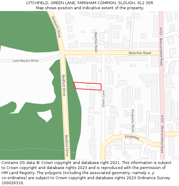 LYTCHFIELD, GREEN LANE, FARNHAM COMMON, SLOUGH, SL2 3SR: Location map and indicative extent of plot