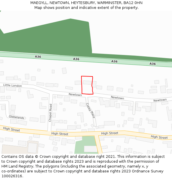 MAEGYLL, NEWTOWN, HEYTESBURY, WARMINSTER, BA12 0HN: Location map and indicative extent of plot