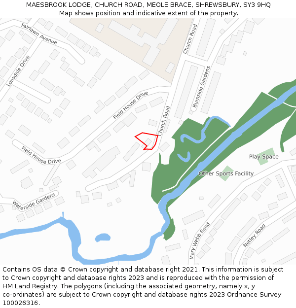 MAESBROOK LODGE, CHURCH ROAD, MEOLE BRACE, SHREWSBURY, SY3 9HQ: Location map and indicative extent of plot