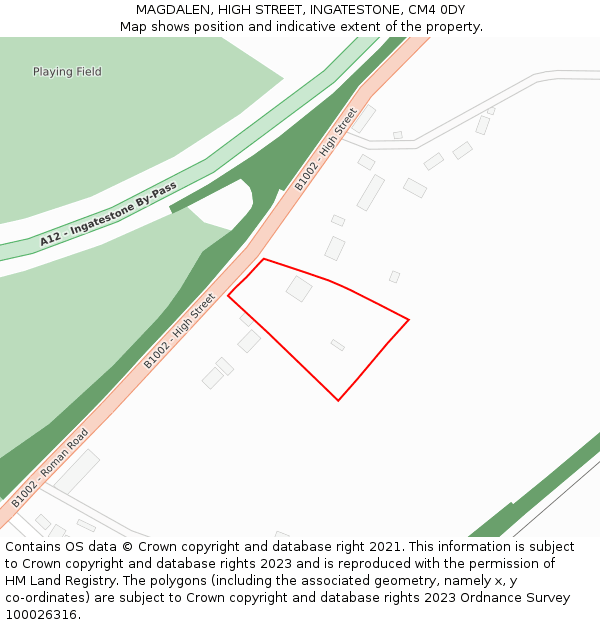 MAGDALEN, HIGH STREET, INGATESTONE, CM4 0DY: Location map and indicative extent of plot