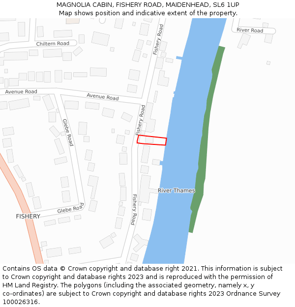 MAGNOLIA CABIN, FISHERY ROAD, MAIDENHEAD, SL6 1UP: Location map and indicative extent of plot