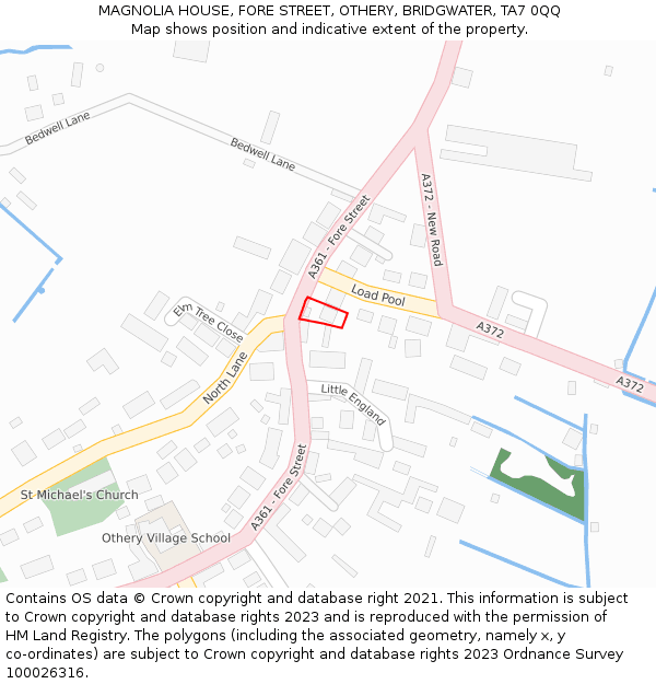 MAGNOLIA HOUSE, FORE STREET, OTHERY, BRIDGWATER, TA7 0QQ: Location map and indicative extent of plot