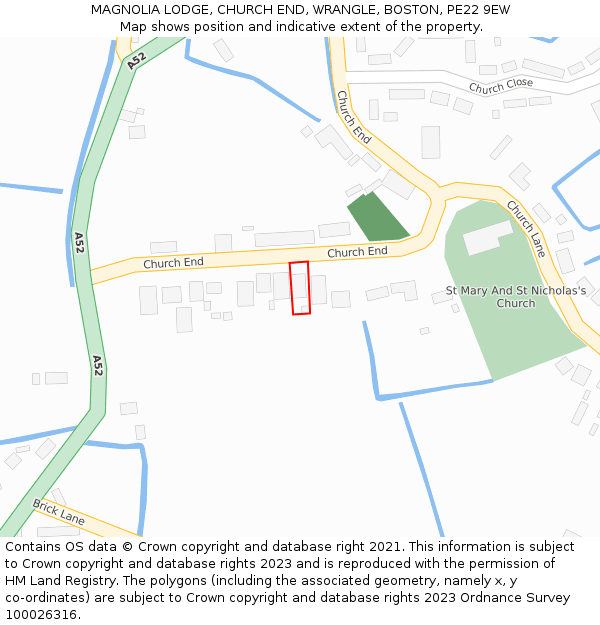 MAGNOLIA LODGE, CHURCH END, WRANGLE, BOSTON, PE22 9EW: Location map and indicative extent of plot