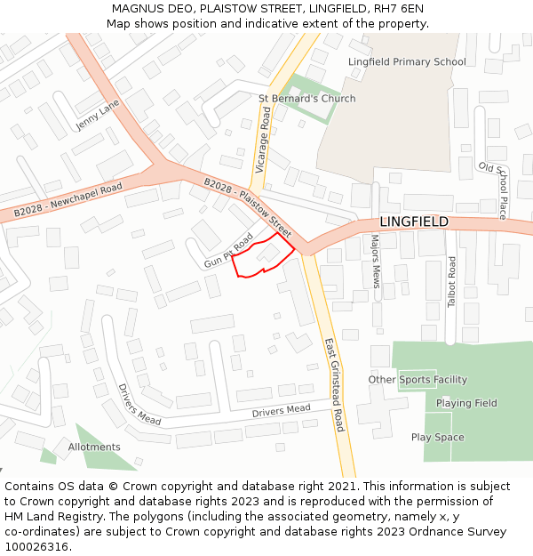 MAGNUS DEO, PLAISTOW STREET, LINGFIELD, RH7 6EN: Location map and indicative extent of plot