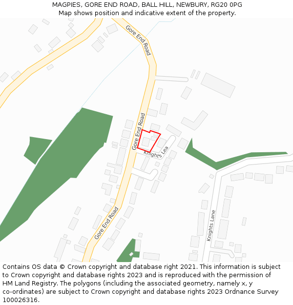 MAGPIES, GORE END ROAD, BALL HILL, NEWBURY, RG20 0PG: Location map and indicative extent of plot