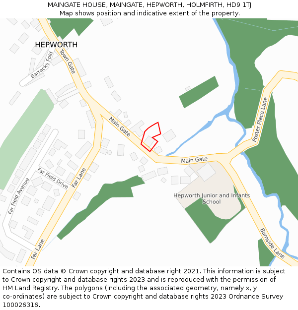 MAINGATE HOUSE, MAINGATE, HEPWORTH, HOLMFIRTH, HD9 1TJ: Location map and indicative extent of plot