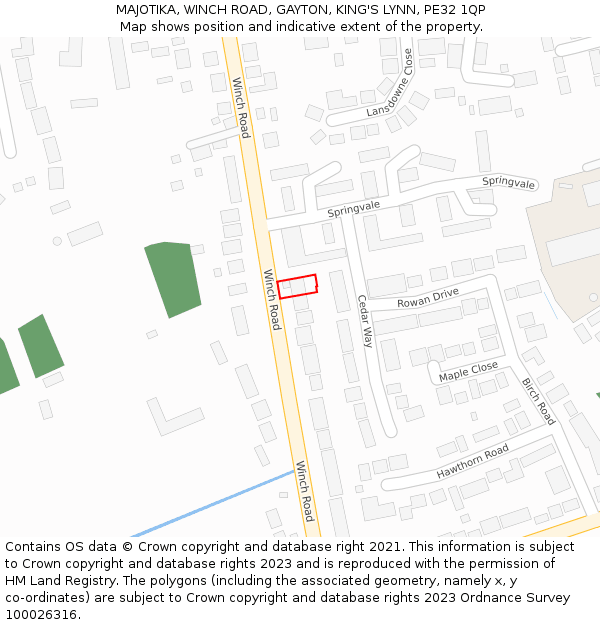 MAJOTIKA, WINCH ROAD, GAYTON, KING'S LYNN, PE32 1QP: Location map and indicative extent of plot