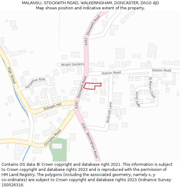 MALANSU, STOCKWITH ROAD, WALKERINGHAM, DONCASTER, DN10 4JD: Location map and indicative extent of plot