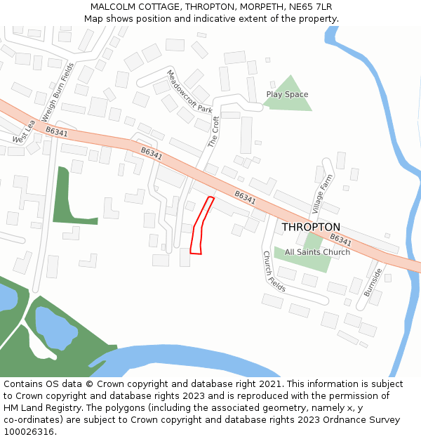 MALCOLM COTTAGE, THROPTON, MORPETH, NE65 7LR: Location map and indicative extent of plot