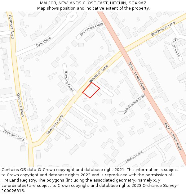 MALFOR, NEWLANDS CLOSE EAST, HITCHIN, SG4 9AZ: Location map and indicative extent of plot