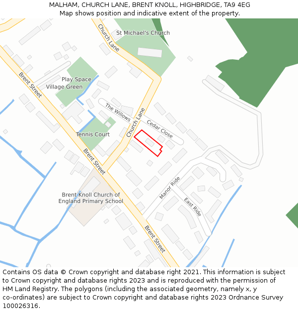 MALHAM, CHURCH LANE, BRENT KNOLL, HIGHBRIDGE, TA9 4EG: Location map and indicative extent of plot