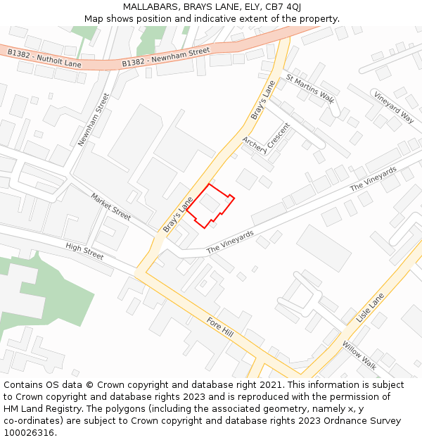 MALLABARS, BRAYS LANE, ELY, CB7 4QJ: Location map and indicative extent of plot