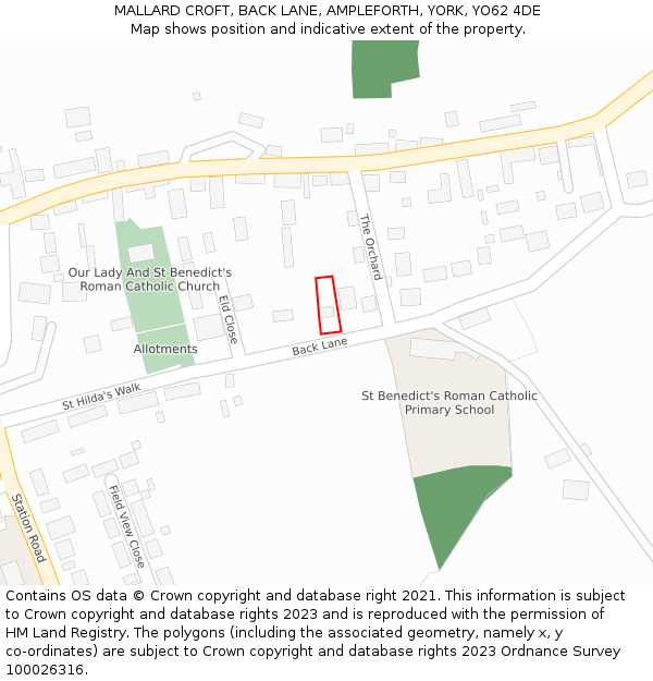 MALLARD CROFT, BACK LANE, AMPLEFORTH, YORK, YO62 4DE: Location map and indicative extent of plot