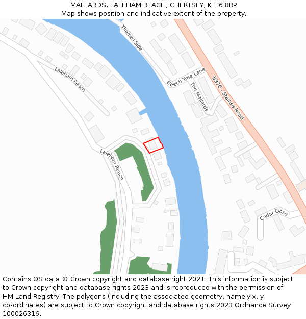 MALLARDS, LALEHAM REACH, CHERTSEY, KT16 8RP: Location map and indicative extent of plot