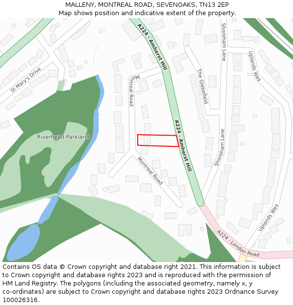 MALLENY, MONTREAL ROAD, SEVENOAKS, TN13 2EP: Location map and indicative extent of plot
