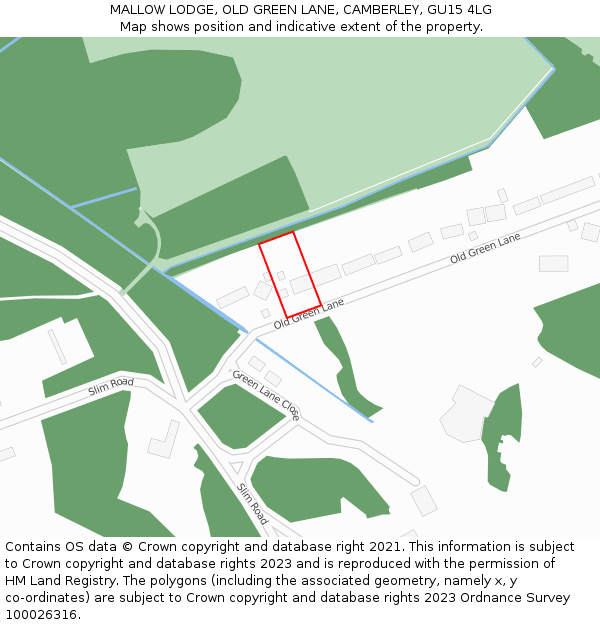 MALLOW LODGE, OLD GREEN LANE, CAMBERLEY, GU15 4LG: Location map and indicative extent of plot