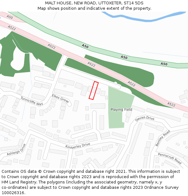 MALT HOUSE, NEW ROAD, UTTOXETER, ST14 5DS: Location map and indicative extent of plot