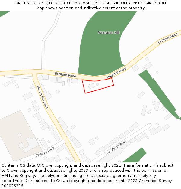 MALTING CLOSE, BEDFORD ROAD, ASPLEY GUISE, MILTON KEYNES, MK17 8DH: Location map and indicative extent of plot