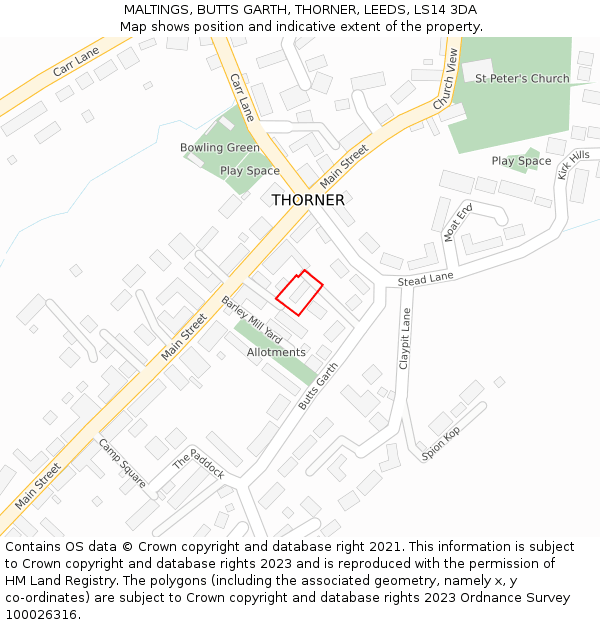 MALTINGS, BUTTS GARTH, THORNER, LEEDS, LS14 3DA: Location map and indicative extent of plot