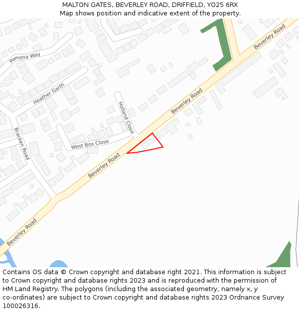 MALTON GATES, BEVERLEY ROAD, DRIFFIELD, YO25 6RX: Location map and indicative extent of plot
