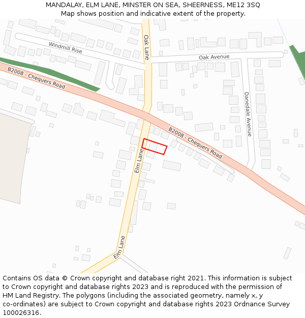 MANDALAY, ELM LANE, MINSTER ON SEA, SHEERNESS, ME12 3SQ: Location map and indicative extent of plot