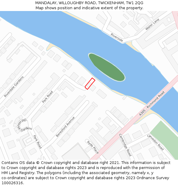 MANDALAY, WILLOUGHBY ROAD, TWICKENHAM, TW1 2QG: Location map and indicative extent of plot