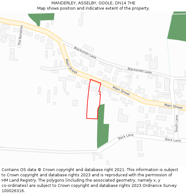 MANDERLEY, ASSELBY, GOOLE, DN14 7HE: Location map and indicative extent of plot
