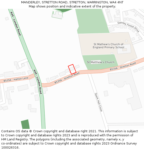 MANDERLEY, STRETTON ROAD, STRETTON, WARRINGTON, WA4 4NT: Location map and indicative extent of plot