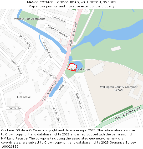 MANOR COTTAGE, LONDON ROAD, WALLINGTON, SM6 7BY: Location map and indicative extent of plot