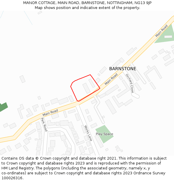 MANOR COTTAGE, MAIN ROAD, BARNSTONE, NOTTINGHAM, NG13 9JP: Location map and indicative extent of plot