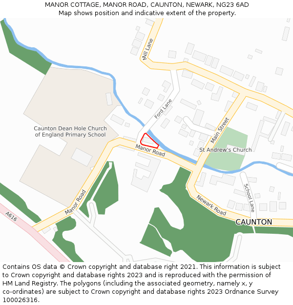 MANOR COTTAGE, MANOR ROAD, CAUNTON, NEWARK, NG23 6AD: Location map and indicative extent of plot