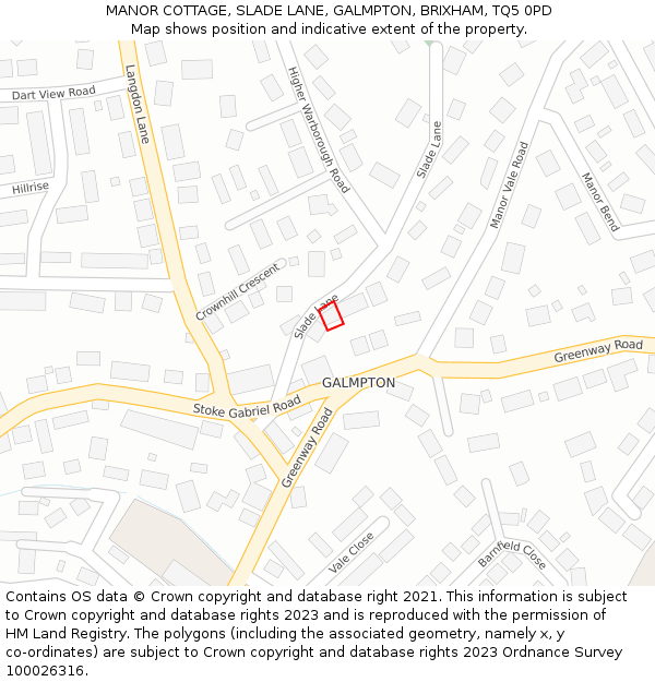 MANOR COTTAGE, SLADE LANE, GALMPTON, BRIXHAM, TQ5 0PD: Location map and indicative extent of plot