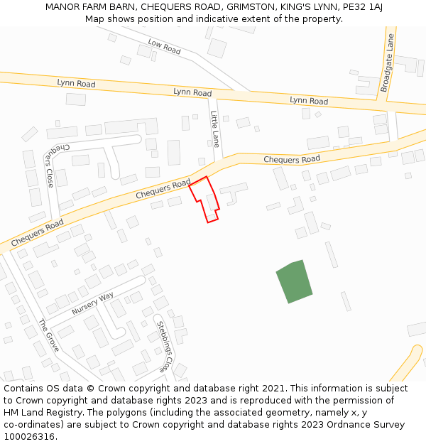 MANOR FARM BARN, CHEQUERS ROAD, GRIMSTON, KING'S LYNN, PE32 1AJ: Location map and indicative extent of plot
