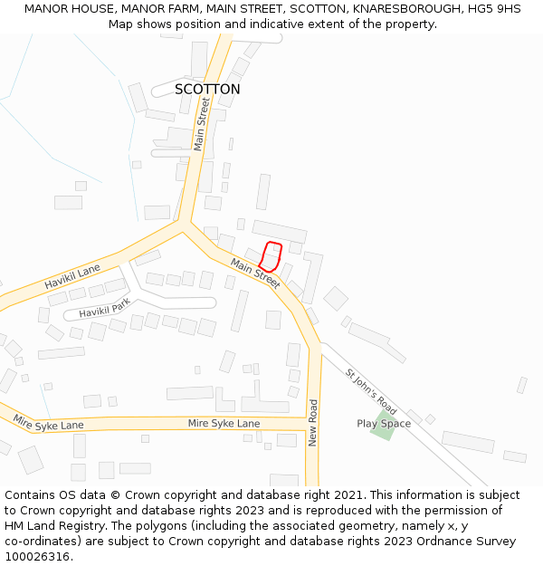 MANOR HOUSE, MANOR FARM, MAIN STREET, SCOTTON, KNARESBOROUGH, HG5 9HS: Location map and indicative extent of plot