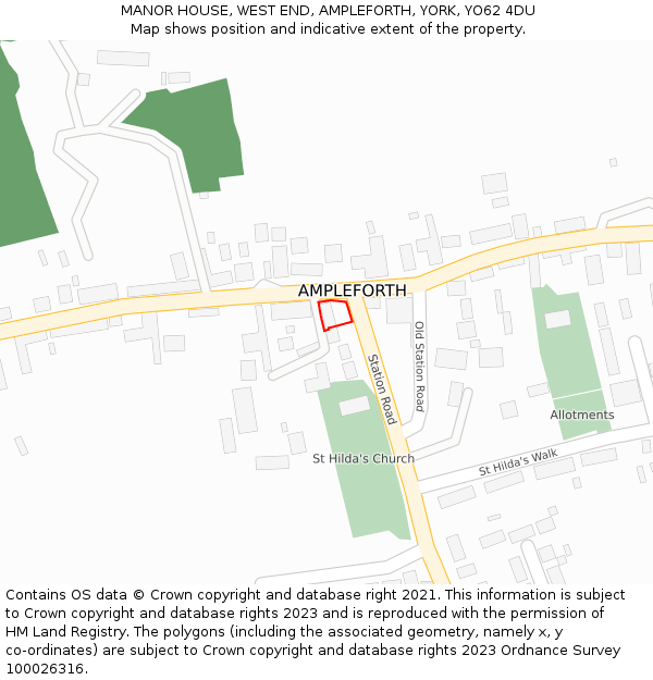 MANOR HOUSE, WEST END, AMPLEFORTH, YORK, YO62 4DU: Location map and indicative extent of plot