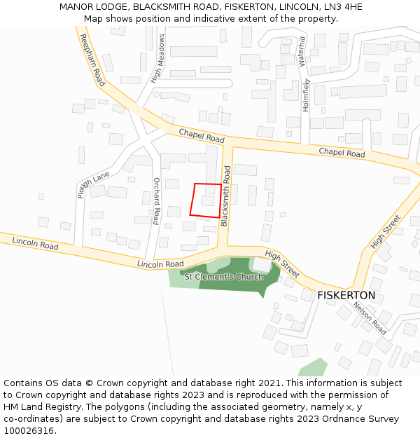 MANOR LODGE, BLACKSMITH ROAD, FISKERTON, LINCOLN, LN3 4HE: Location map and indicative extent of plot