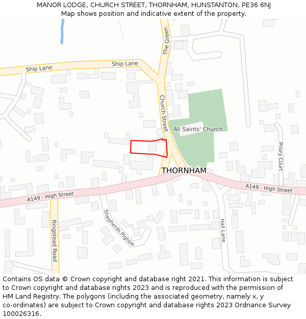 MANOR LODGE, CHURCH STREET, THORNHAM, HUNSTANTON, PE36 6NJ: Location map and indicative extent of plot