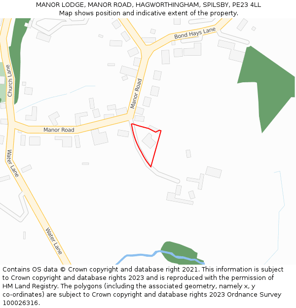 MANOR LODGE, MANOR ROAD, HAGWORTHINGHAM, SPILSBY, PE23 4LL: Location map and indicative extent of plot