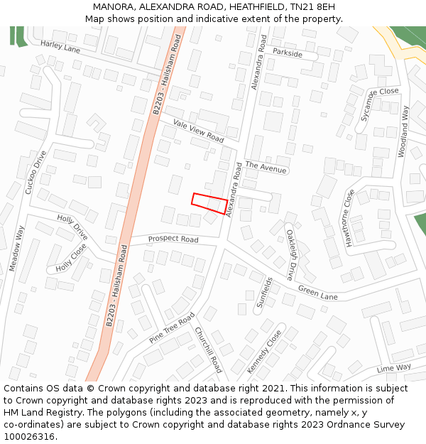 MANORA, ALEXANDRA ROAD, HEATHFIELD, TN21 8EH: Location map and indicative extent of plot