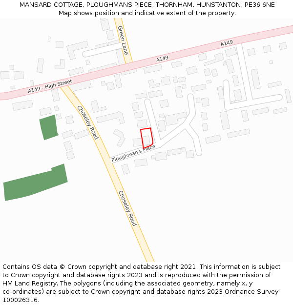 MANSARD COTTAGE, PLOUGHMANS PIECE, THORNHAM, HUNSTANTON, PE36 6NE: Location map and indicative extent of plot