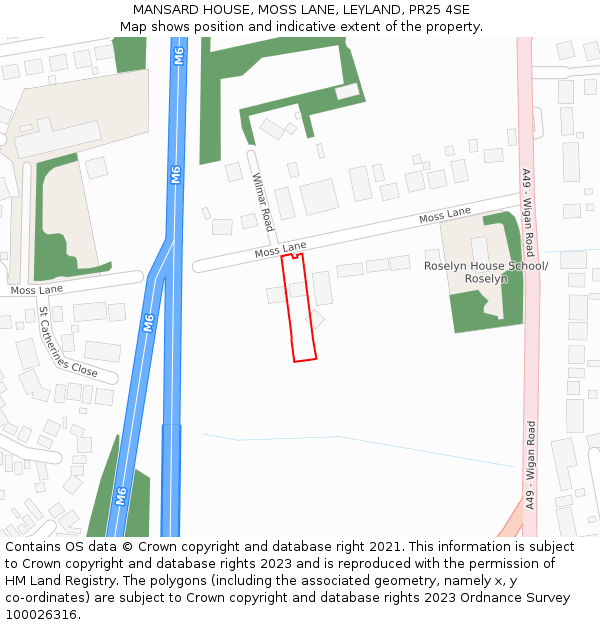 MANSARD HOUSE, MOSS LANE, LEYLAND, PR25 4SE: Location map and indicative extent of plot