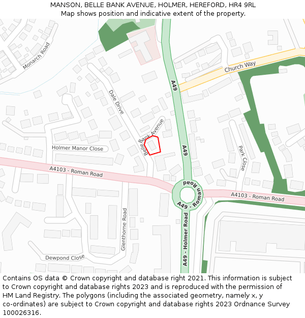 MANSON, BELLE BANK AVENUE, HOLMER, HEREFORD, HR4 9RL: Location map and indicative extent of plot