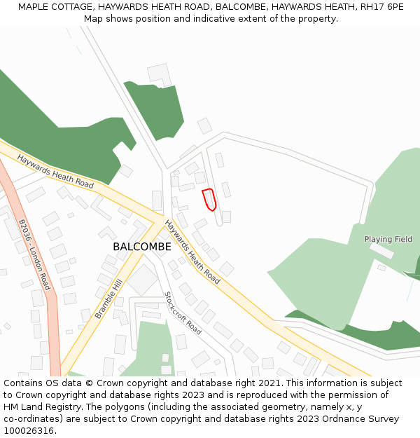 MAPLE COTTAGE, HAYWARDS HEATH ROAD, BALCOMBE, HAYWARDS HEATH, RH17 6PE: Location map and indicative extent of plot