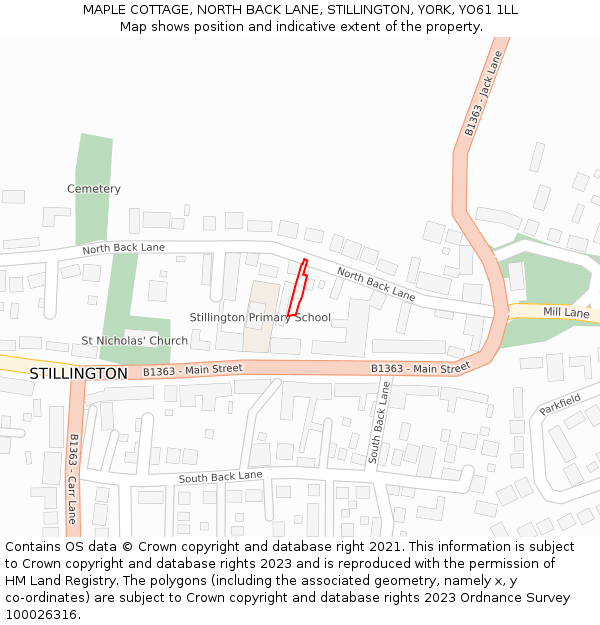 MAPLE COTTAGE, NORTH BACK LANE, STILLINGTON, YORK, YO61 1LL: Location map and indicative extent of plot