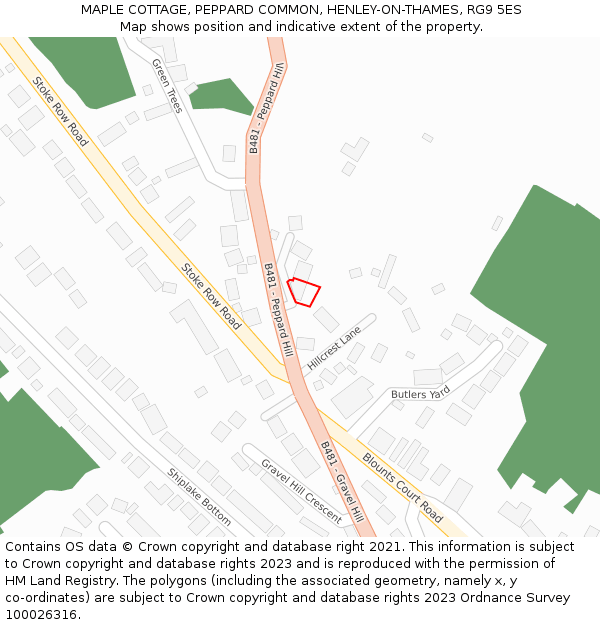 MAPLE COTTAGE, PEPPARD COMMON, HENLEY-ON-THAMES, RG9 5ES: Location map and indicative extent of plot