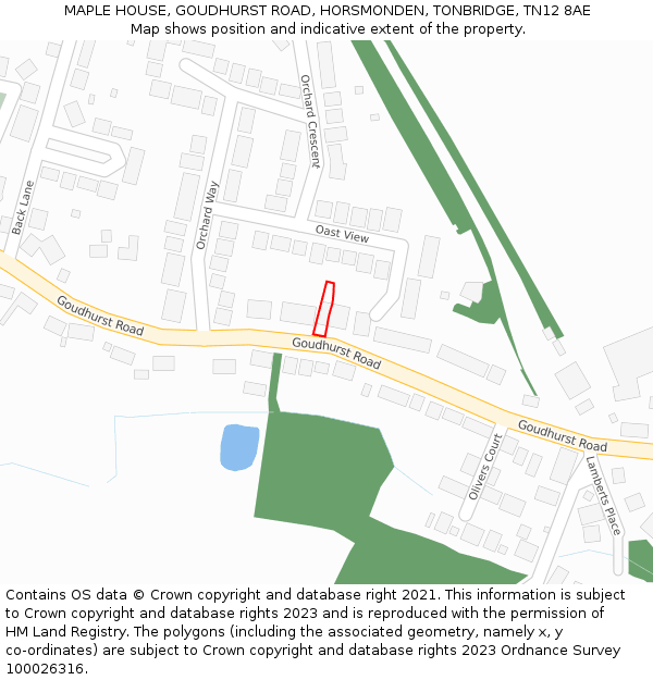 MAPLE HOUSE, GOUDHURST ROAD, HORSMONDEN, TONBRIDGE, TN12 8AE: Location map and indicative extent of plot